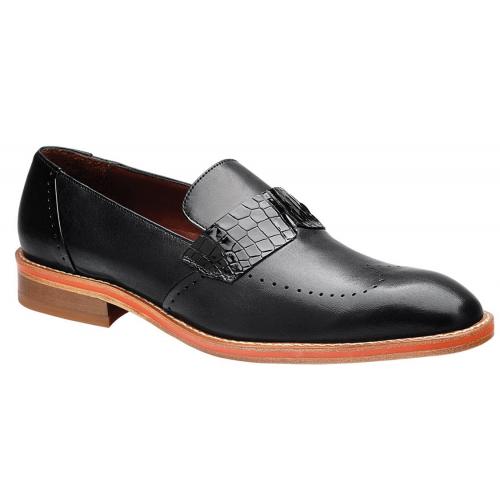 Belvedere "Bruno" Black Genuine Alligator And Italian Calfskin Leather Loafer Shoes D84